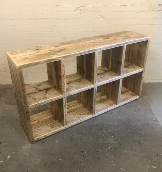 Rustic vinyl record storage and media unit, from reclaimed scaffold boards