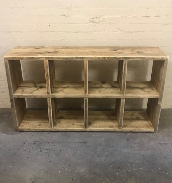 Rustic vinyl record storage and media unit, from reclaimed scaffold boards