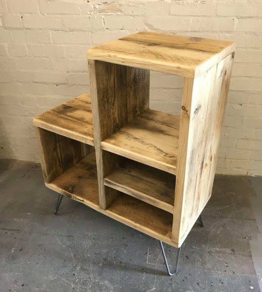 Rustic industrial L-shape vinyl record and media unit