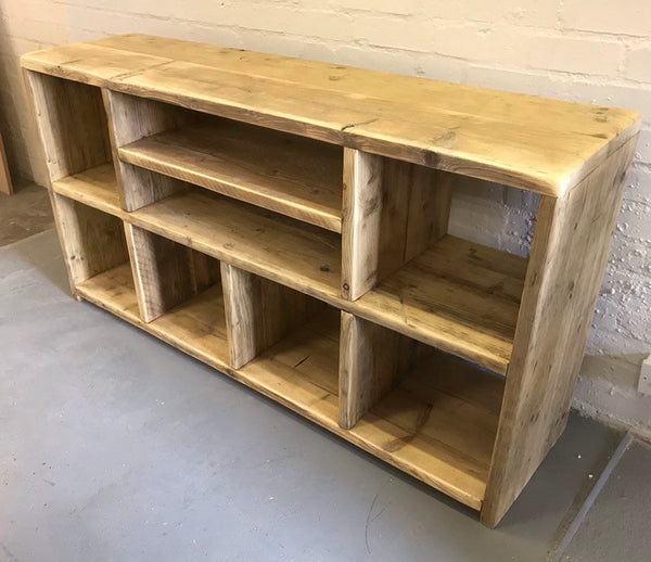 Rustic industrial DJ record storage and media unit, from reclaimed timber