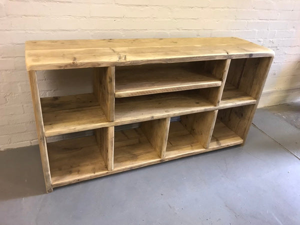 Rustic industrial DJ record storage and media unit, from reclaimed timber