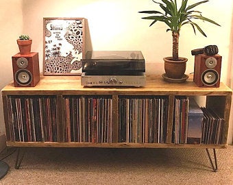 Rustic vinyl record storage and media unit